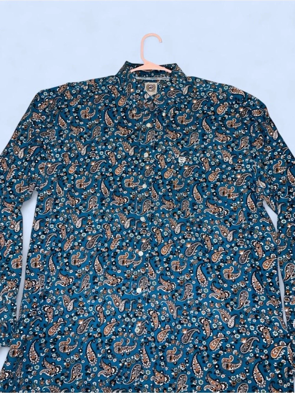 Men's Teal Paisley Long-Sleeve Shirt